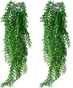 KingYH 2 Pièces Lierre Artificielle Plantes Guirlande Vigne Faux Plastique Feuilles Saule Suspension Plante Vertes Ivy pour pour Intérieure Extérieure Décoration Mur Arche Balcon Panier Jardin Mariage